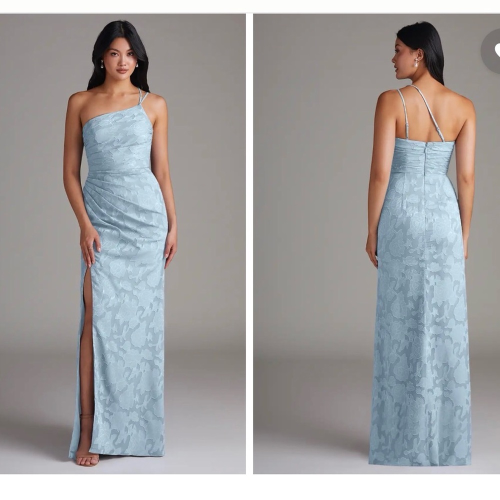 Azazie Eren Sky Blue Sheath One Shoulder Floral Burnout Dress